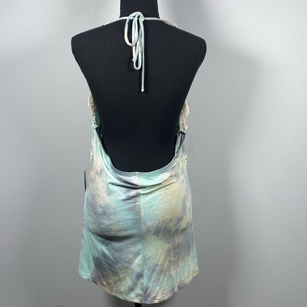 NWT VENUS Tie Dye Blue Gray Crochet Halter Babydoll Top Womens L 90's Y2K Hippie - Picture 3 of 8